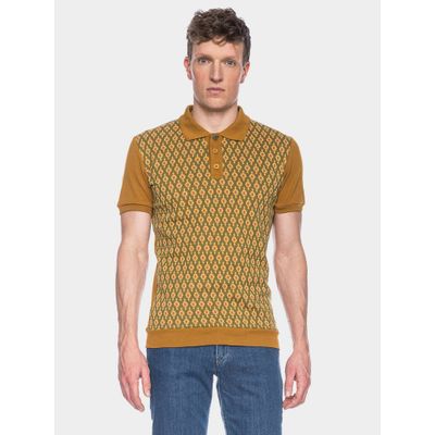 Foto van ATO Berlin | Polo Enzio bio katoen met goud en bruin jacquard patroon