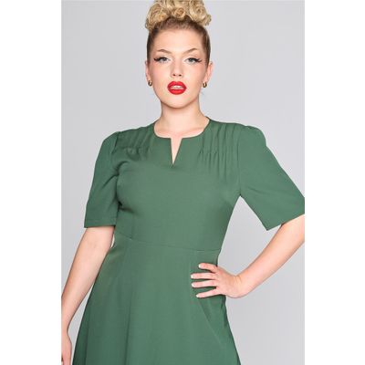 Foto van Collectif | Retro a-lijn jurk Arya effen groen met korte mouw