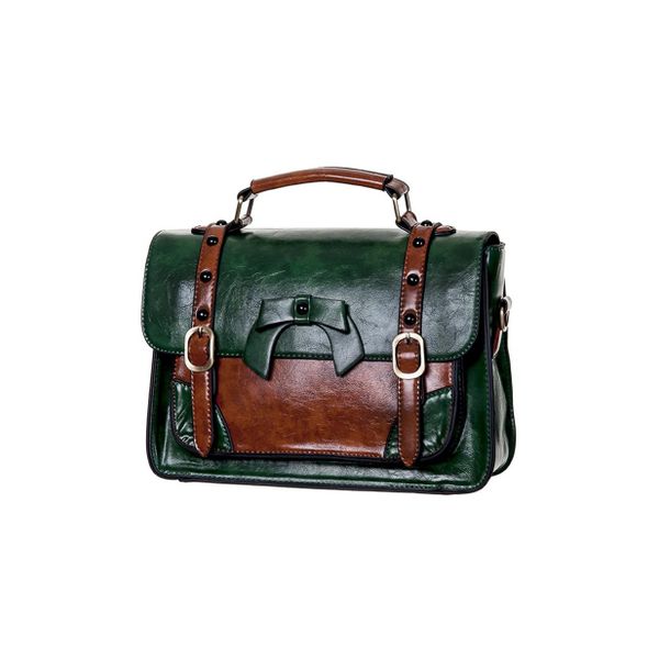 Banned | Handtas Buckle met strikje retro donkergroen met bruin
