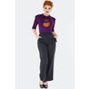 Afbeelding van Voodoo Vixen | Paars truitje met 3/4 mouwen met een Halloween pumpkin met kat