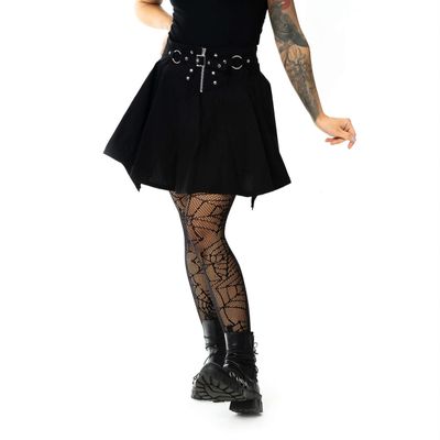 Foto van Vixxsin | Punky goth mini cirkelrok Beau met rits, ringen en gesp sluiting