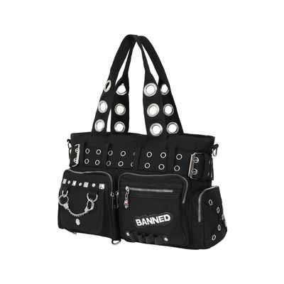 Foto van Banned | Hand-schoudertas Revenge zwart met metalen punk details
