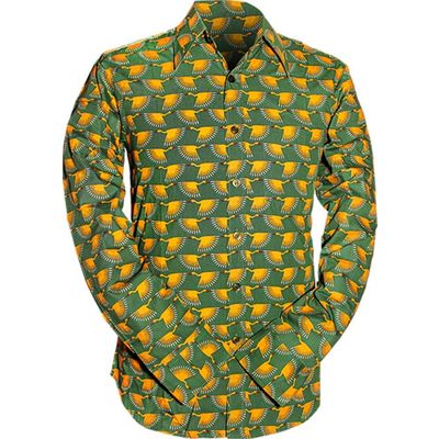 Chenaski | Retro 70's overhemd, Zwaantjes, groen geel