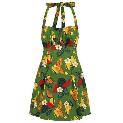 Foto van Collectif | Mini zomerjurk Milly fruit jungle, groen haltermodel