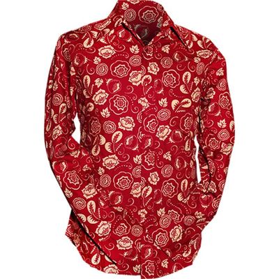 Chenaski | Retro overhemd, flowers red creme