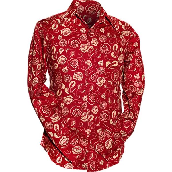 Chenaski | Retro overhemd, flowers red creme