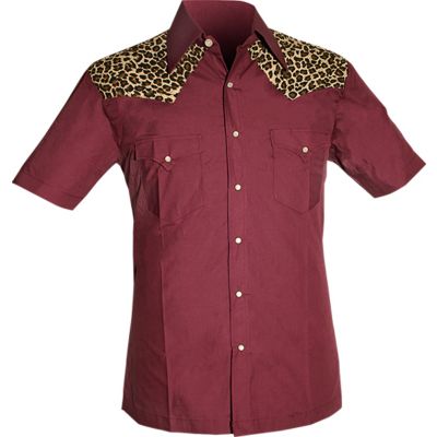 Chenaski | Overhemd korte mouw, Cowboy leopard aubergine