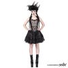 Afbeelding van Sinister | Gothic minirok Fay, tule met 2 laagjes zwart kant met strikjes