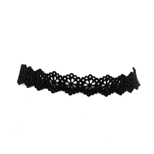 Zacharia | Choker van zwart suede met bloemetjes