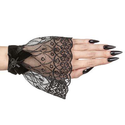 Sinister | Cuffs Jill, zwart met tule kant en roosje