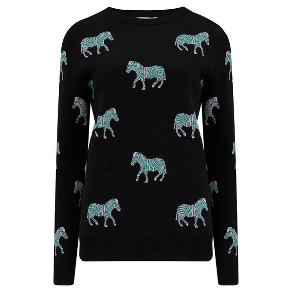 Sugarhill Brighton | Trui Lizzie, zwart met retro zebras