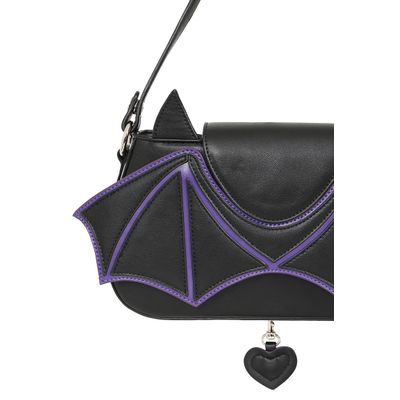 Foto van Banned | Handtas zwart paarse Batwing Charm met vleermuis vleugel