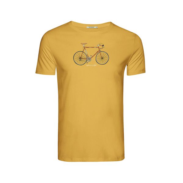 Green Bomb | T-shirt Bike uptown, oker geel bio katoen