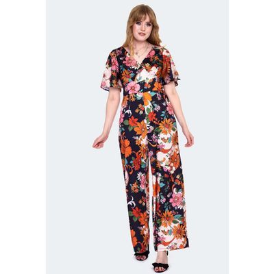 Foto van Voodoo Vixen | Jumpsuit met uitbundige jaren'70 bloemenprint