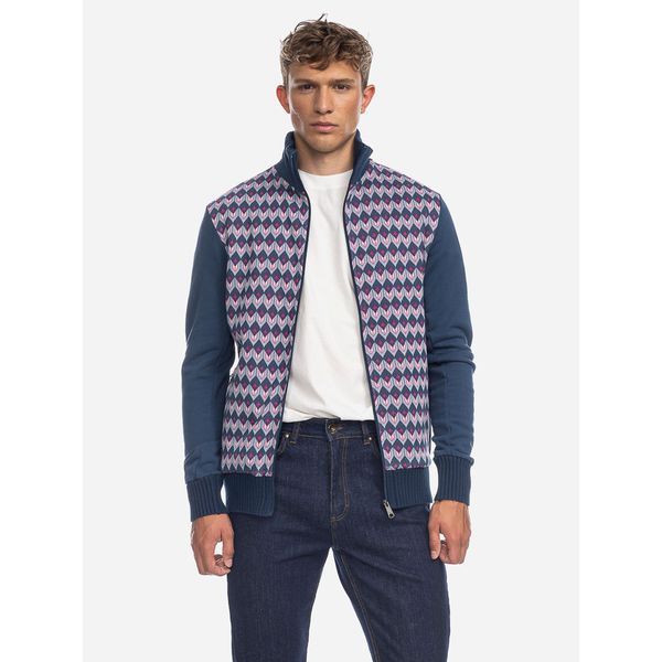 ATO Berlin | Vest Toni blauw roze jacquard patroon, biokatoen
