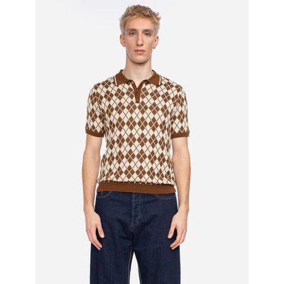 Foto van ATO Berlin | Polo Maron bio katoen met bruin-beige geruit retro patroon