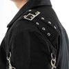 Afbeelding van Vixxsin | Zwarte punk jas Carlyle met tartan voering, studs gespen en ritsen