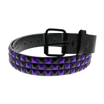 Zacharia | Riem van PU met 3 rijen zwart paarse piramides studs