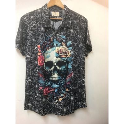 Foto van S-Ponder | Heren stretch-overhemd met korte mouw, Art Skull