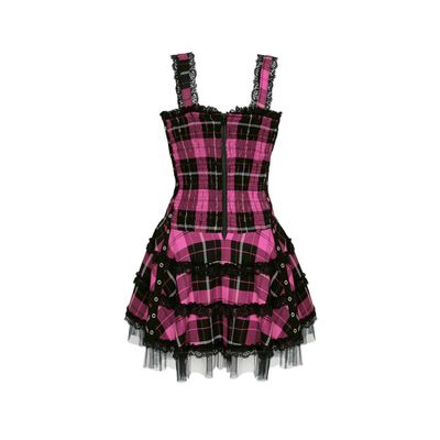 Foto van Hell Bunny | Punkjurkje Harley van zwart roze tartan met corsetlint