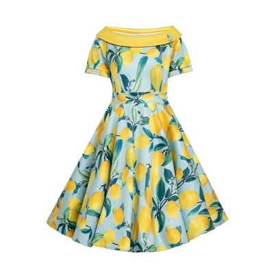 Dolly and Dotty | Kinderjurk Darlene Blue Lemon met grote citroenen print