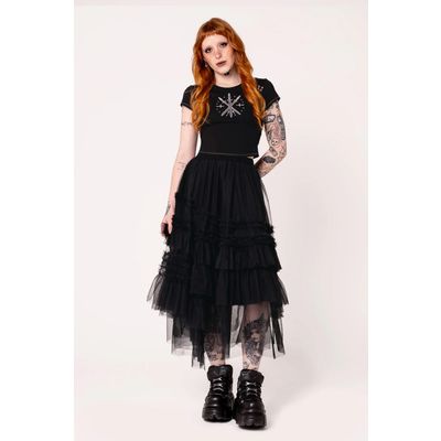 Foto van Hell Bunny | Zwarte Goth petticoat rok Prudence met roesjes en randjes