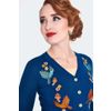 Afbeelding van Voodoo Vixen | Blauwe cardigan Woodland met vogel, paddenstoelen en herfst-borduursels