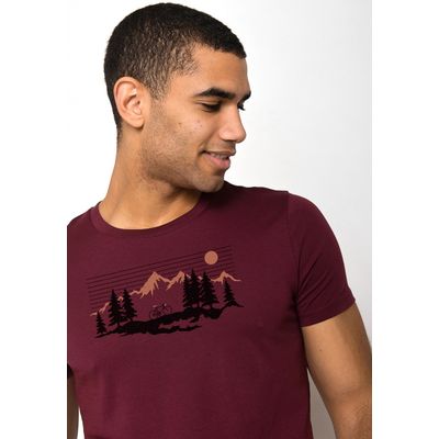 Foto van Green Bomb | T-shirt Bike mountain pines, bordeaux rood bio katoen