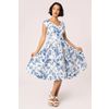 Afbeelding van Hell Bunny | Jaren '50 jurk Amazilia wit met blauw blad, vogels en een aangeknipte mouw