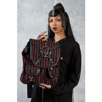 Foto van Banned | Rugtas Bloodline Pentagram, zwart met bloedrode strepen en studs