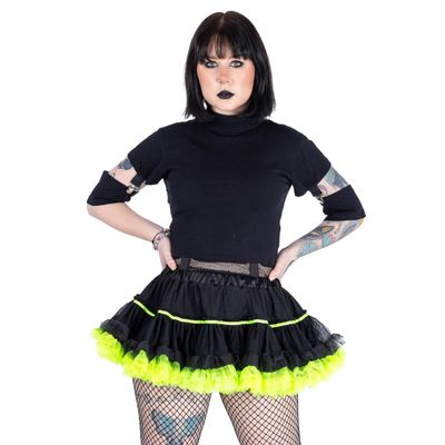 Poizen Industries | Gothic lolita mini tutu Sofra, zwart met neon groene ruches
