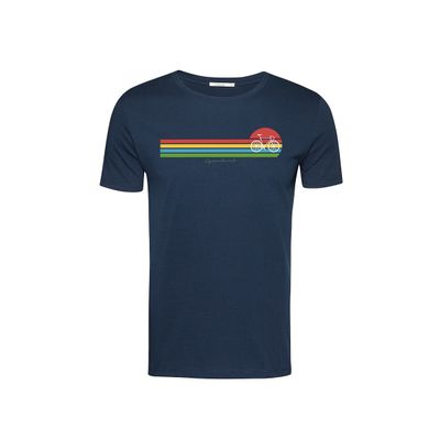 Green Bomb | T-shirt Bike sunset stripes print, blauw bio katoen