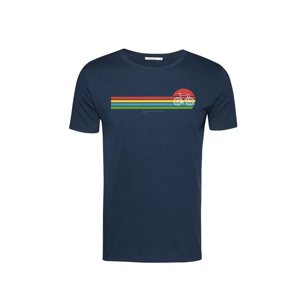 Green Bomb | T-shirt Bike sunset stripes print, blauw bio katoen