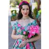 Afbeelding van Dolly and Dotty | Jurk Lily off shoulder vintage swing jurk, mint met roze pioenrozen