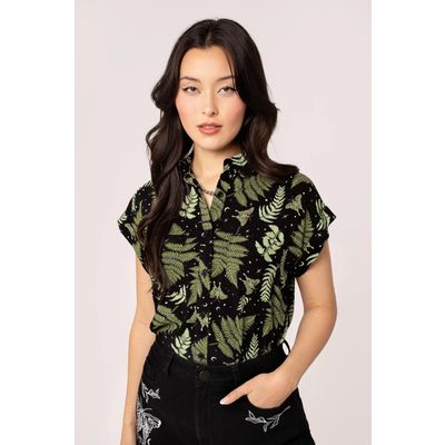 Foto van Hell Bunny | Blouse Gaia met kraagje en aangeknipte korte mouwtjes