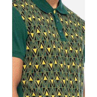 Foto van ATO Berlin | Polo Enzio, groen geel jacquard patroon en korte mouw, biokatoen