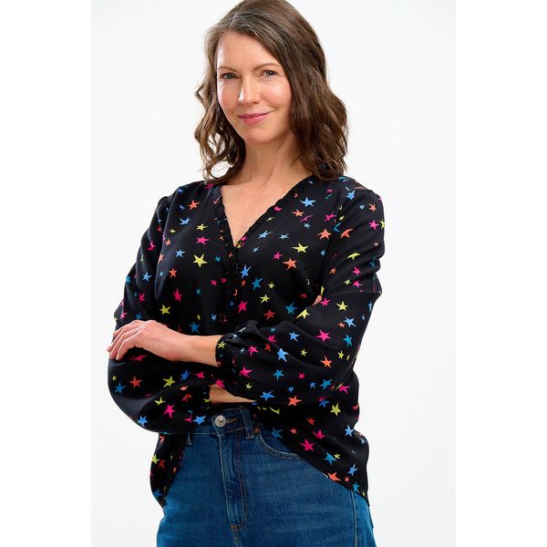 Sugarhill Brighton | Blouse Alicia, zwart rainbow star confetti