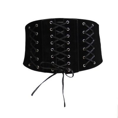 Foto van Zacharia | Gothic punk suede-riem met elastiek en 3 rijen corset veter-details