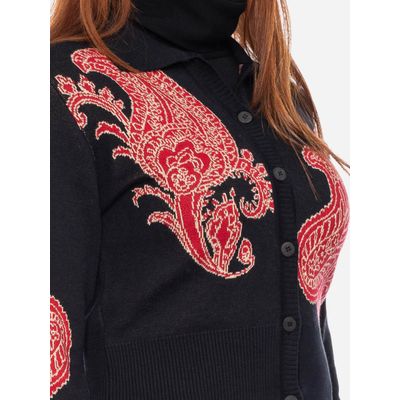 Foto van ATO Berlin | Gebreid vest Shala met paisley patroon en brede boorden en knoopsluiting