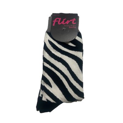 Foto van Flirt | Sokken met zwart witte zebra print en grijze top