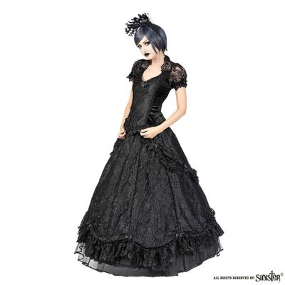 Foto van Sinister | Lange gothic rok Layla, tule met strikjes en victoriaans kant