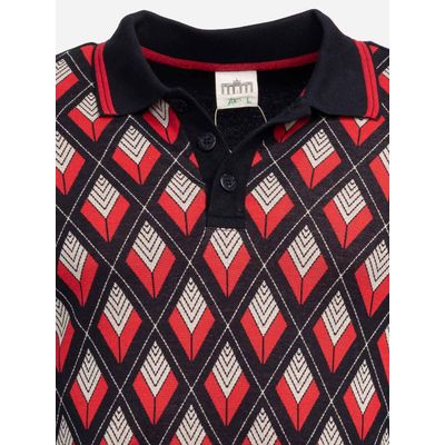 Foto van ATO Berlin | Polo Enne met lange mouw zwart rood retro jacqard patroon