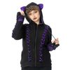 Afbeelding van Bye Bye Kitty | Hoody Calico met lintjes details en paarse tartan katten oren