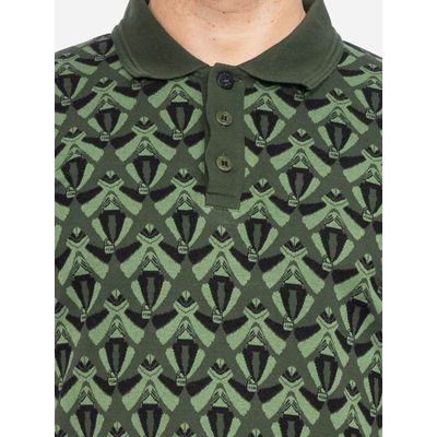 Foto van ATO Berlin | Polo Enzio, groen zwart retro jacquard patroon, korte mouw