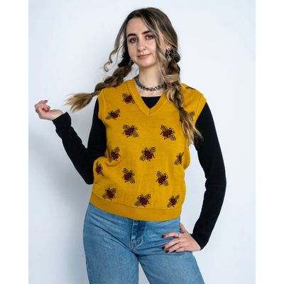 Run & Fly | Goudgele spencer met V-hals en bijtjes motief