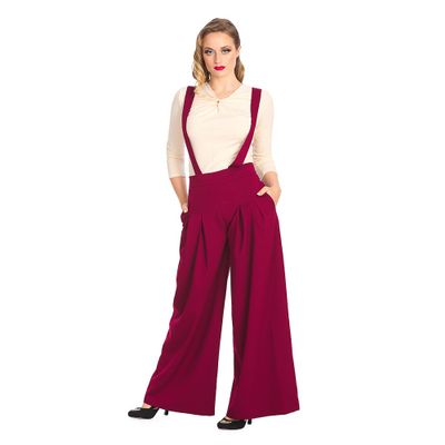 Banned | Diamond pantalon Burgundy met extra wijde pijpen en schouderbanden