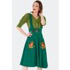 Afbeelding van Voodoo Vixen | Groene jaren '70 rok met hoge taille en schouderbanden en herfstvosjes borduursel