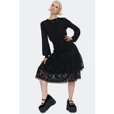 Jawbreaker | Kuitlange romantische Gothic rok met laagjes kant