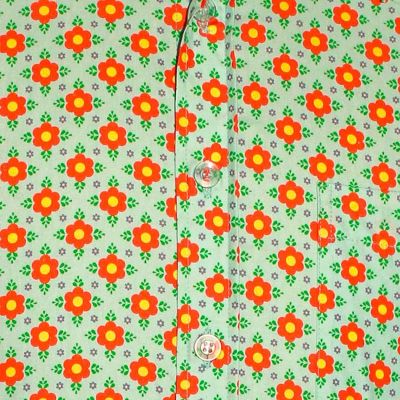 Foto van Chenaski | overhemd Seventies Flower lichtblauw met oranje bloemetjes