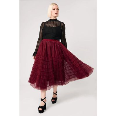 Foto van Hell Bunny | Burgundy Goth petticoat rok Wisdom met roesjes
